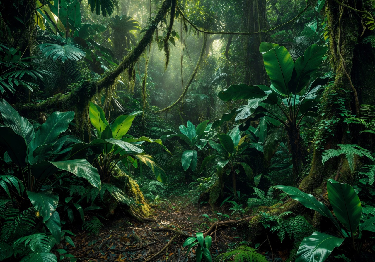 Dense jungle environment with emerald green foliage representing the Jade Jaguar game world
